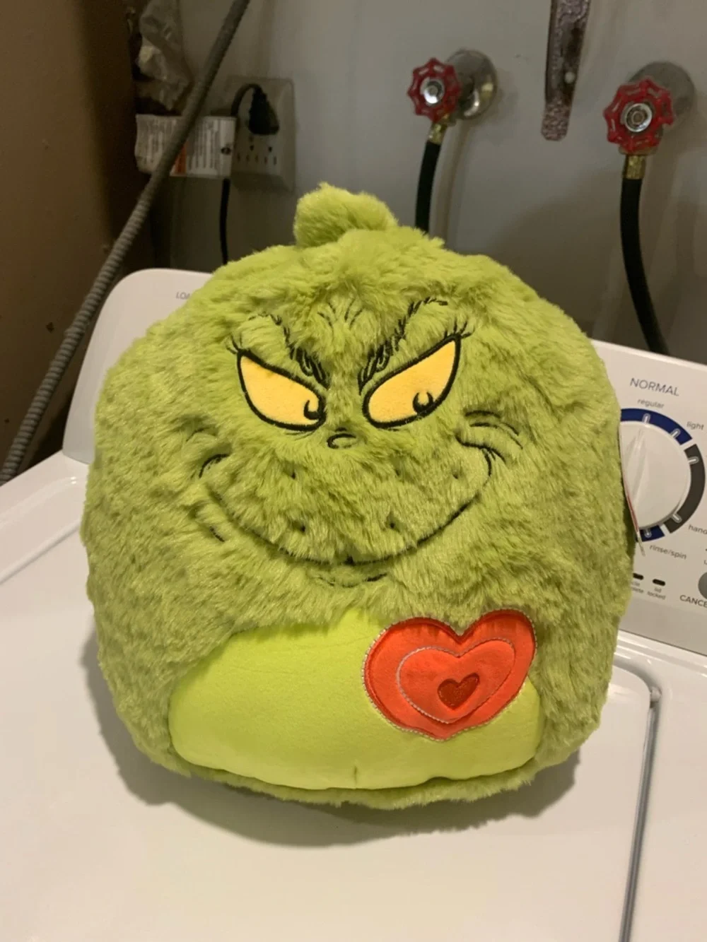 Plush Grinch Character Pillow with Heart Patch - Lime Green